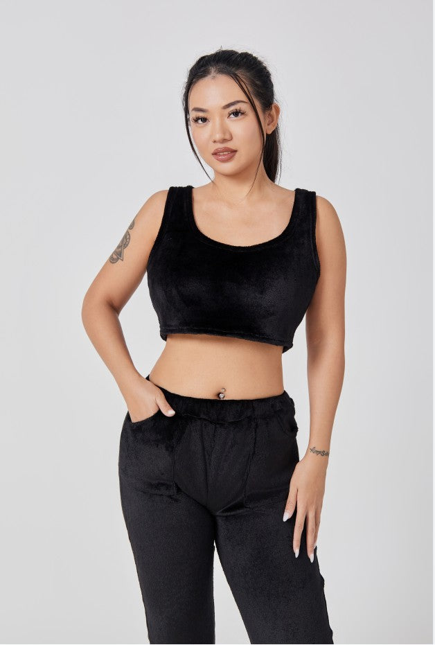 Women's Cozy 3 Piece Lounge Set Crop Top Wide Leg Pants Cardigan