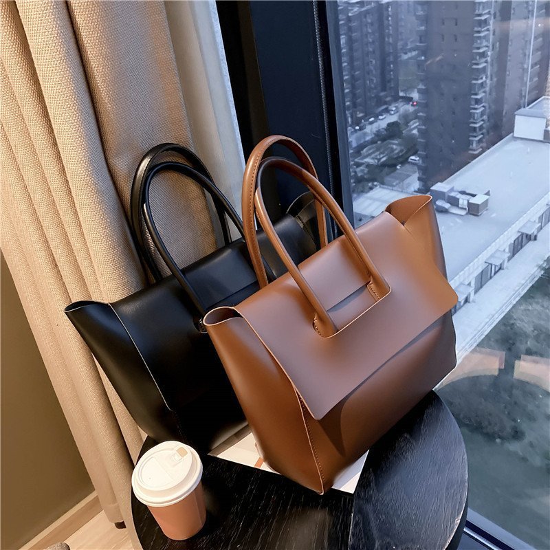 Women's Shoulder Bag Large Capacity PU Tote Handbag Solid Color