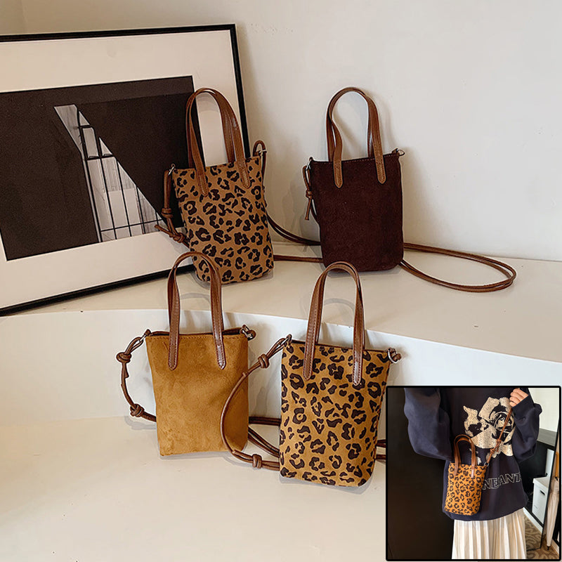 Women's Crossbody Bag Retro Leopard Print Suede Shoulder Bag Versatile Phone Bag
