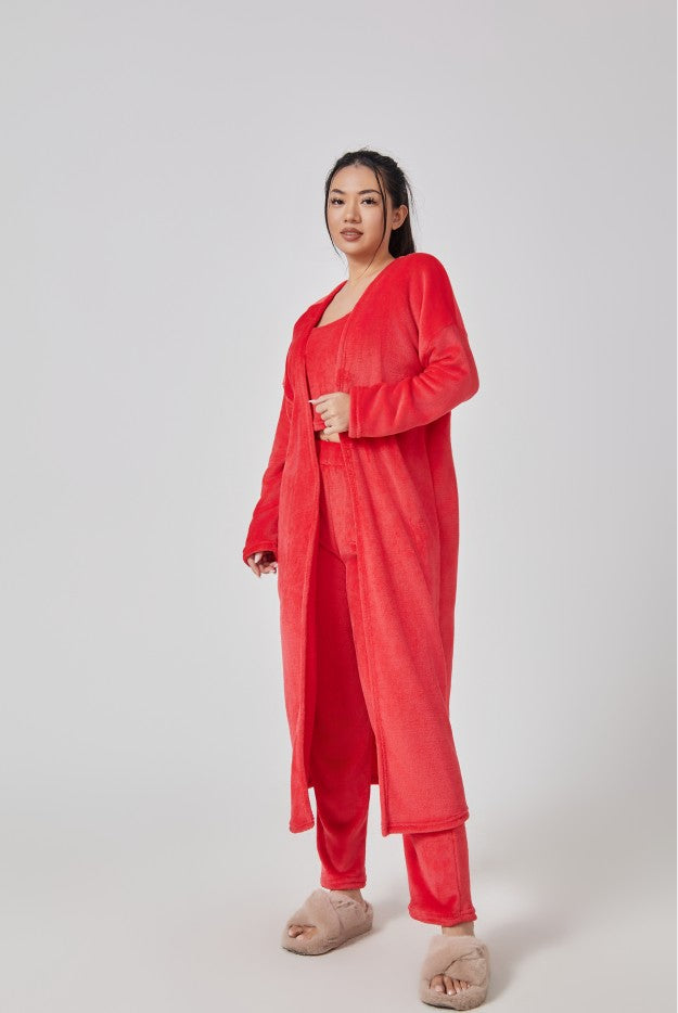 Women's Cozy 3 Piece Lounge Set Crop Top Wide Leg Pants Cardigan