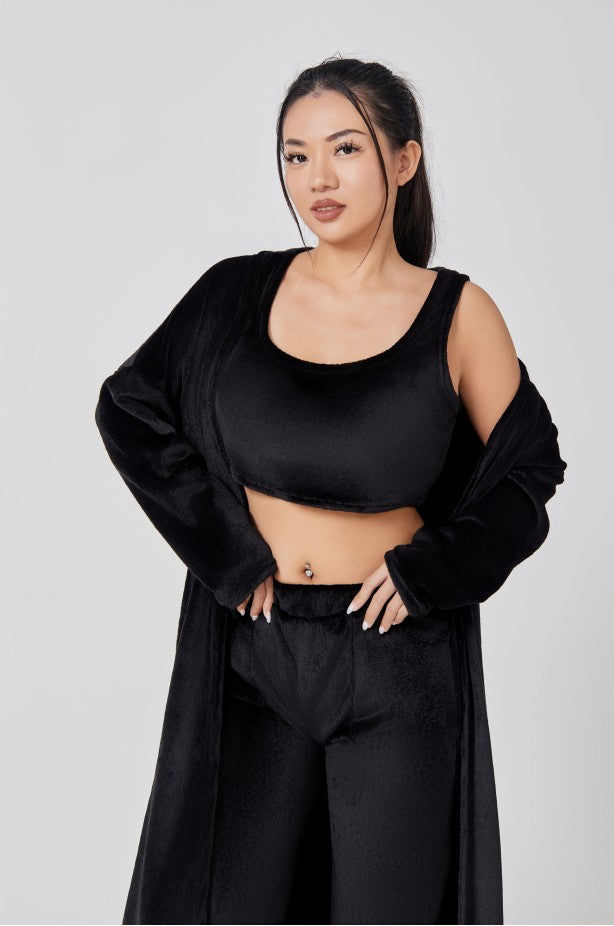 Women's Cozy 3 Piece Lounge Set Crop Top Wide Leg Pants Cardigan