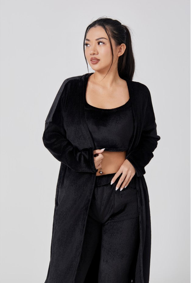 Women's Cozy 3 Piece Lounge Set Crop Top Wide Leg Pants Cardigan