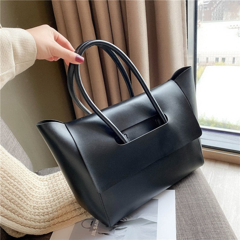Women's Shoulder Bag Large Capacity PU Tote Handbag Solid Color