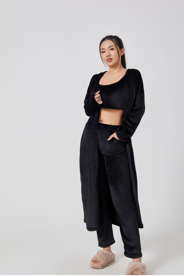 Women's Cozy 3 Piece Lounge Set Crop Top Wide Leg Pants Cardigan