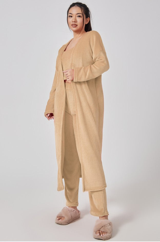 Women's Cozy 3 Piece Lounge Set Crop Top Wide Leg Pants Cardigan
