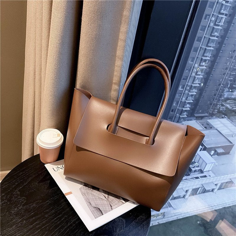 Women's Shoulder Bag Large Capacity PU Tote Handbag Solid Color